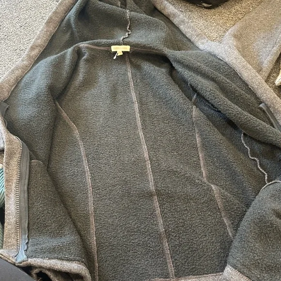 Eileen Fisher Dark Gray Fleece Lined Wool Blend Casual Hooded Zip Up Jacket XS - Picture 9 of 11